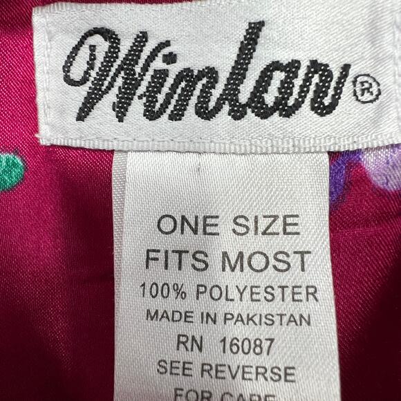 Vintage Winlar Kaftan One Size V Neck Burgundy Jewel Tone Floral Print Satin - Picture 5 of 5